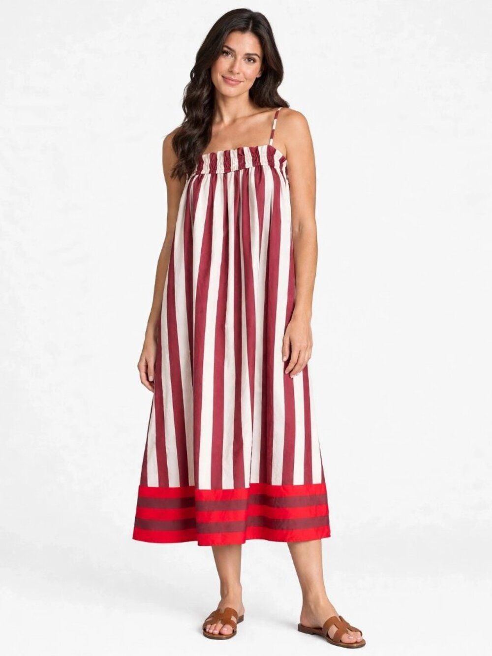 Madewell Dusty Merlot Knox Striped Mid Weight Cotton Poplin Midi Dress S NWT